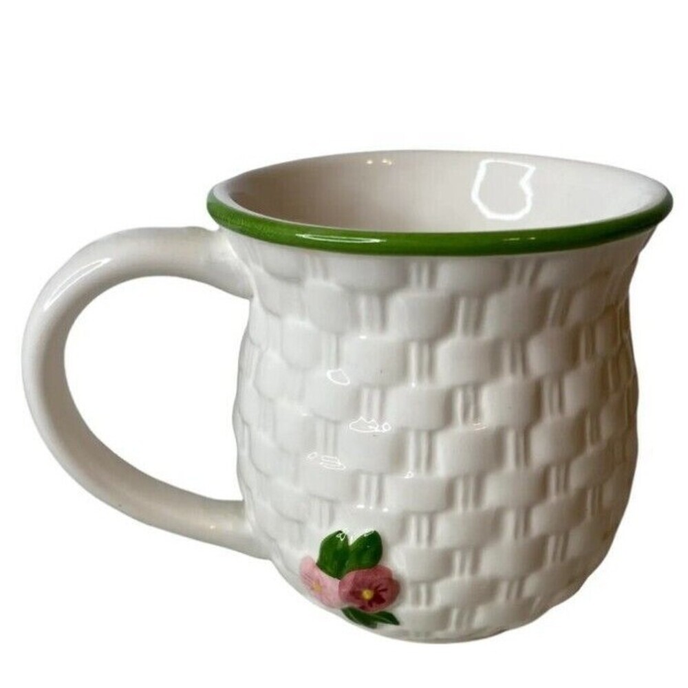 Avon Bunny Coffee Mug White Basket Weave Easter Rabbit Large Tea Cup Vintage - Picture 2 of 6